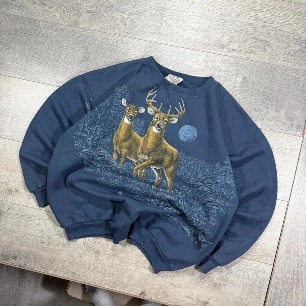 Vintage 90s super cute deer all over prints, wildlife animal sweatshirt Size XL - Picture 2 of 7